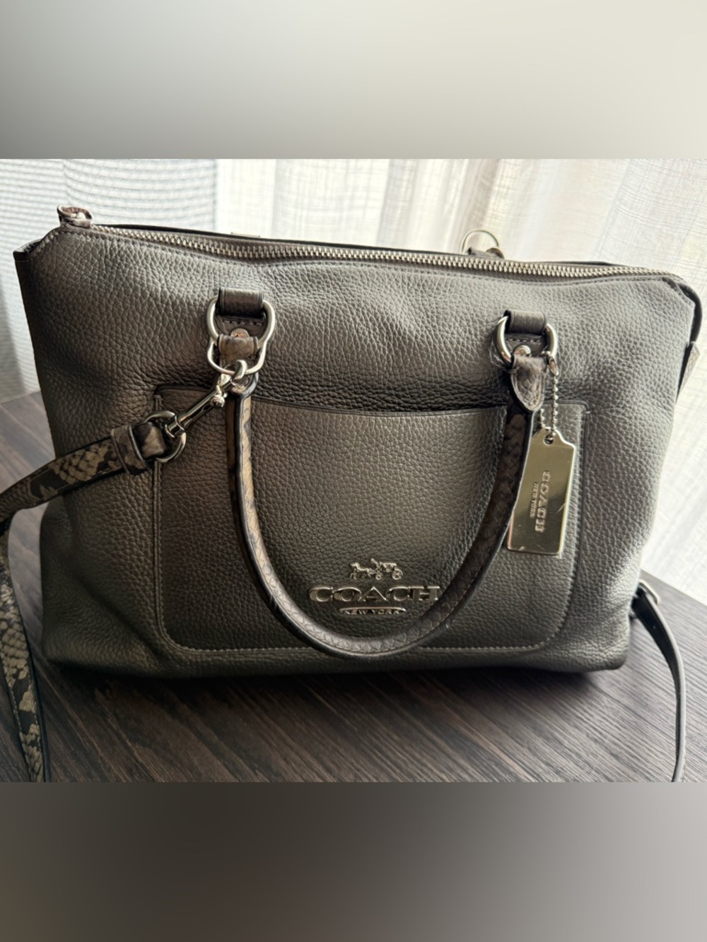 Coach mini “Emma”  Pebbled Leather Satchel in Gunmetal